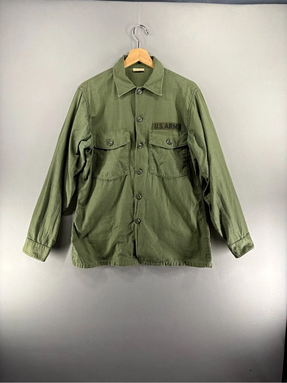 Vintage 1970s US Army OG 107 Cotton Sateen Shirt Vietnam War Dated 1971 Size S/M